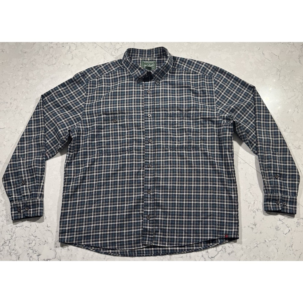 Woolrich Flannel Shirt Mens XL Deep Navy Plaid Long Sleeve Button Down A6093